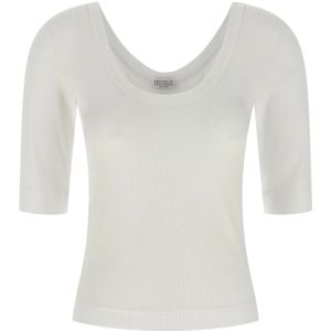 Brunello Cucinelli, Dames, Tops, Wit, Maat: L Katoen,