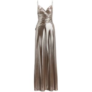 Ralph Lauren - Geplooide Mouwloze Jurk - Grijs - Metallic Chiffon