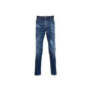 Dsquared2 Blauwe Gewassen Skinny Jeans met Versleten Details , Blue , Heren , Maat: XL