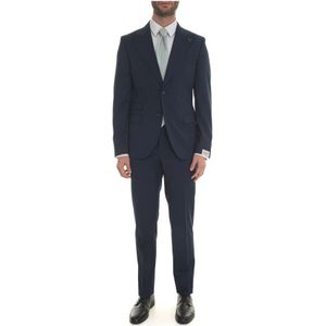 Paoloni, Heren, Pakken, Blauw, Maat: L Wol,