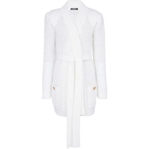 Balmain Glitter mohair Cardigan met riem , White , Dames , Maat: XS