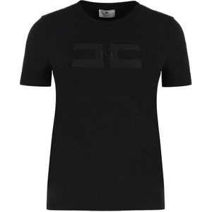 Elisabetta Franchi, Dames, Tops, Zwart, Maat: M Katoen,