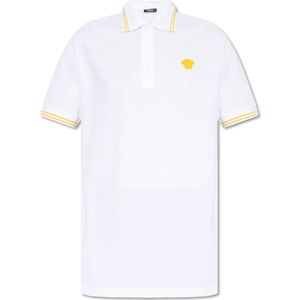 Versace - Poloshirt - Wit - Katoen - Kraag met Geborduurd Greca-patroon