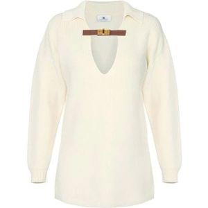 Elisabetta Franchi, Dames, Truien, Beige, Maat: XS Wol,