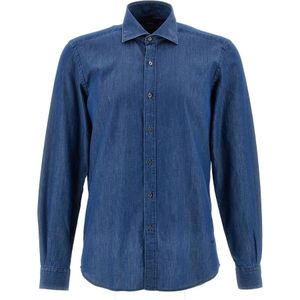 Fay, Heren, Overhemden, Blauw, Maat: L Denim,