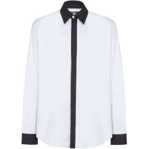 Balmain Tweekleurig popeline overhemd , White , Heren , Maat: M