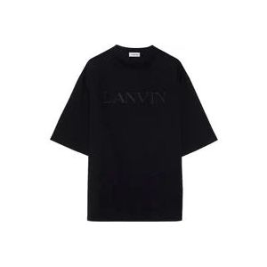 Lanvin Zwarte Geborduurde Katoenen T-shirt voor Mannen , Black , Heren , Maat: M