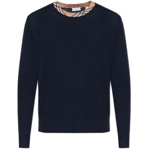 Burberry - Blauwe Geribbelde Crew Neck Sweater - Heren - Vesten