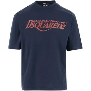 Dsquared2, Heren, Tops, Blauw, Maat: L Katoen,