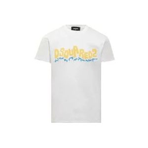 Dsquared2 Korte mouwen T-shirt met ronde hals en print op de voorkant , White , Heren , Maat: S