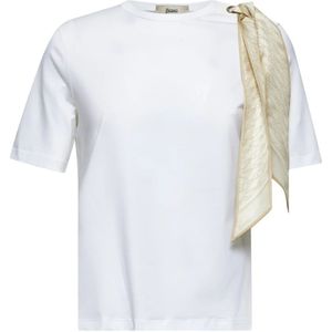 Herno - Jersey T-shirt - Wit - Katoen/Elastaan - Afneembare Sjaal