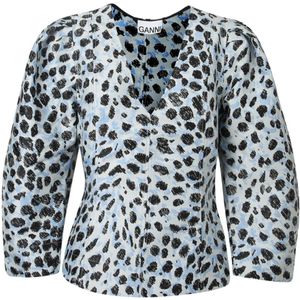 Ganni, Dames, Blouses & Shirts, Blauw, Maat: L Polyamide,