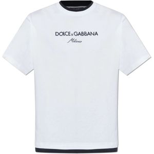 Dolce & Gabbana - T-shirt - Wit - Katoen - Logo Print Crew-neck