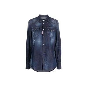 Dsquared2 Regular Fit Donkerblauw Overhemd , Blue , Dames , Maat: S