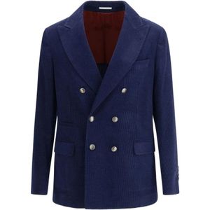 Brunello Cucinelli, Heren, Jassen, Blauw, Maat: S Corduroy,