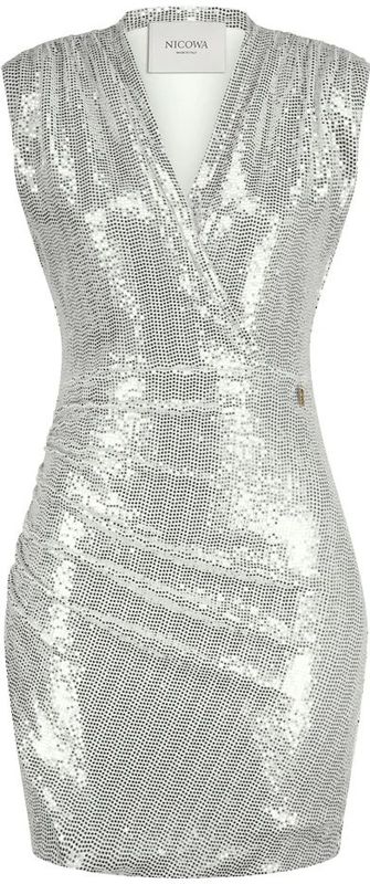 Nicowa - Elegante Jersey Jurk - Grijs - Met Pailletten