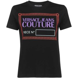 Versace Jeans Couture, Dames, Tops, Zwart, Maat: 2XS Katoen,