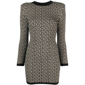 Balmain Korte Monogram Jurk , Black , Dames , Maat: M