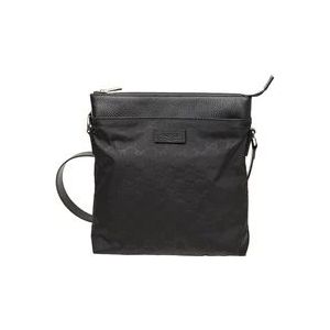 Gucci Zwarte GG Canvas en Leren Messenger Tas , Black , Heren , Maat: ONE Size