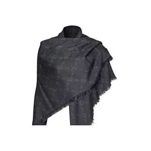 Pinko Zwarte katoenen en modale jacquard sjaal met Monogram ontwerp , Black , Dames , Maat: ONE Size