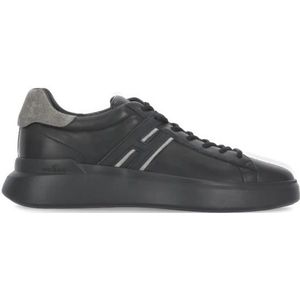 Hogan Zwarte Leren Sneakers Ronde Neus Vetersluiting , Black , Heren , Maat: 42 EU