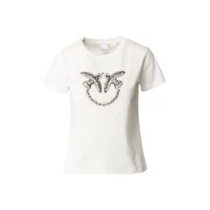 Pinko Quentin Wit T-Shirt met Geborduurd Logo , White , Dames , Maat: L