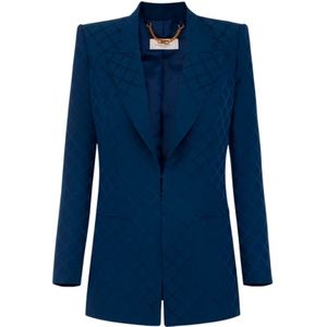 Elisabetta Franchi, Dames, Jassen, Blauw, Maat: M Satijn,