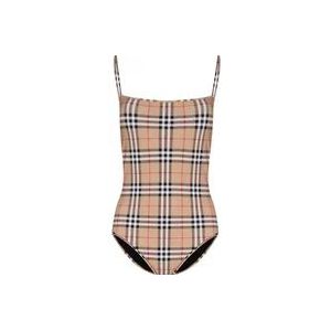 Burberry Vintage Check Logo Eendelig Badpak , Beige , Dames , Maat: XS