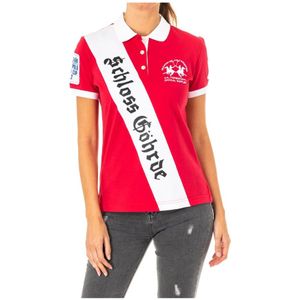 Poloshirt - Rood-Wit - Katoen - Korte Mouw - Borduursel