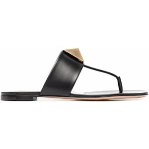 Valentino Garavani - One Stud Sandals - Leren Teenslippers - Zwart