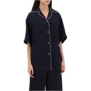 Palm Angels, Dames, Blouses & Shirts, Blauw, Maat: 2XS Linnen,