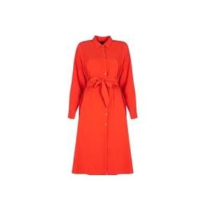 Pinko Midi Jurk met Knoopsluiting en Kraag , Red , Dames , Maat: 2XS