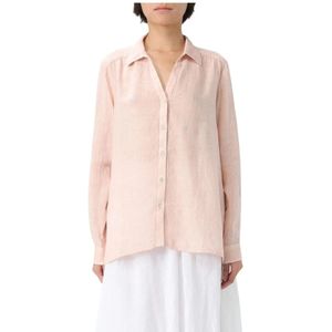 120% Lino, Dames, Blouses & Shirts, Roze, Maat: M Linnen,