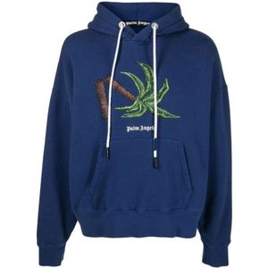Palm Angels - Broken Palm Tree - Hoodie - Blauw - 100% Katoen - Regular Fit