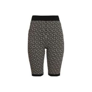 Balmain Bicolor jacquard knit shorts with monogram , Black , Dames , Maat: XS