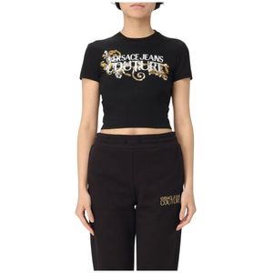 Versace Jeans Couture, Dames, Tops, Zwart, Maat: 2XS Katoen,