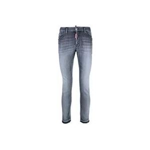 Dsquared2 Slim Fit Vervaagde Grijze Stretch Jeans , Gray , Heren , Maat: L