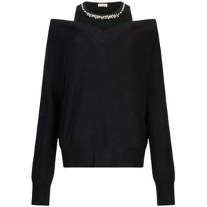 Liu Jo - Gebreide Trui - Zwart - V-hals - Juweelborduurwerk