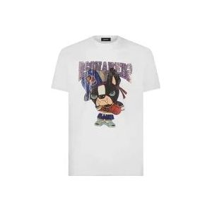 Dsquared2 Cool Fit D2 Hond T-Shirt , White , Heren , Maat: S