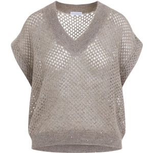Brunello Cucinelli, Dames, Truien, Grijs, Maat: L Mohair,