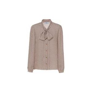 Prada Zijden bruine blouse met strik kraag , Multicolor , Dames , Maat: M