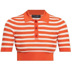 Dolce & Gabbana, Dames, Tops, Oranje, Maat: XS Leer,