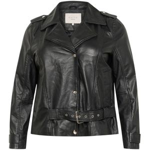 Kaffe Curve - Dames Jasje - Zwart - Leren - Klassieke Kraag