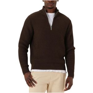 Selected Homme - Slhtom LS Knit Structure Half Zip - Trui - Bruin