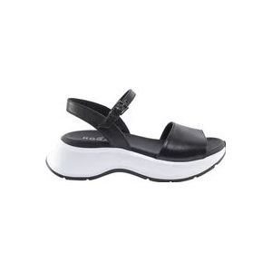 Hogan Zwarte Leren Platte Sandalen - Ss23 , Black , Dames , Maat: 38 EU