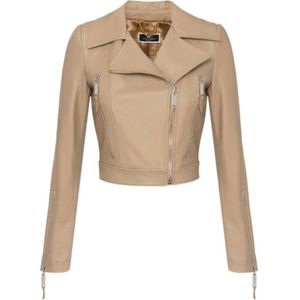 Elisabetta Franchi, Dames, Jassen, Beige, Maat: L Leer,