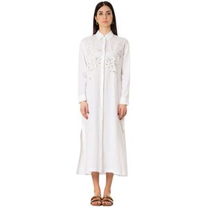 Max Mara Studio, Dames, Jurken, Wit, Maat: L Linnen,