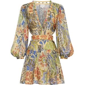 Ixiah, Dames, Jurken, Veelkleurig, Maat: L Linnen,