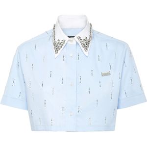 Philipp Plein, Dames, Blouses & Shirts, Blauw, Maat: XS Katoen,