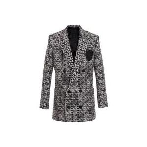 Balmain Double-breasted bicolor jacquard blazer , Black , Heren , Maat: M